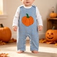 thumbnail image 2 of CAICJ98 Infant Baby Boy Halloween Pumpkin/Ghost Plaid Jumpsuit Sleeveless Gingham Romper One Piece Strap Overalls Smocked Clothes,Size 0-3 Months, 2 of 9