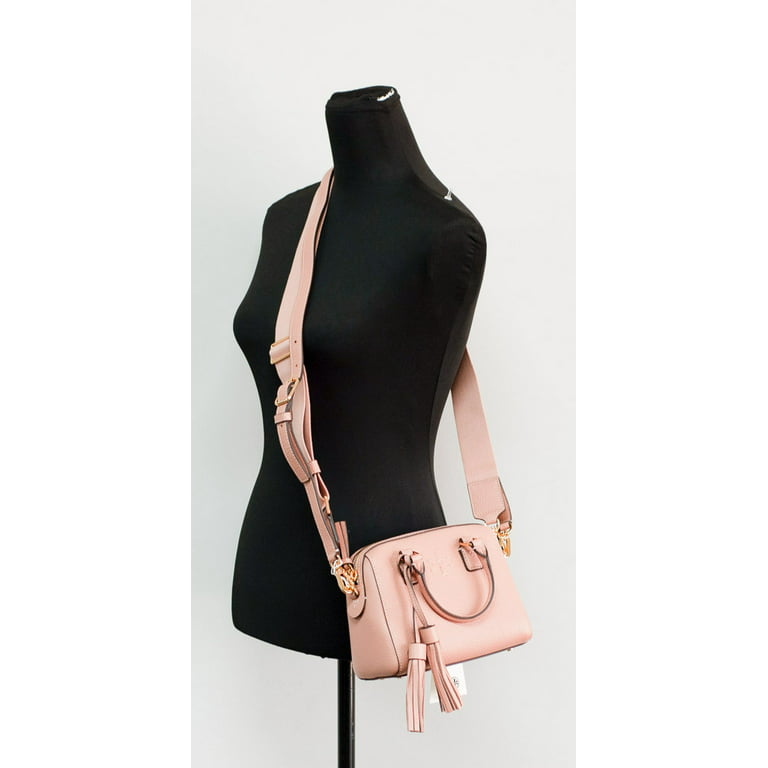 Tory Burch (87899) Thea Mini Pink Moon Pebbled Leather Web Satchel  Crossbody Bag 