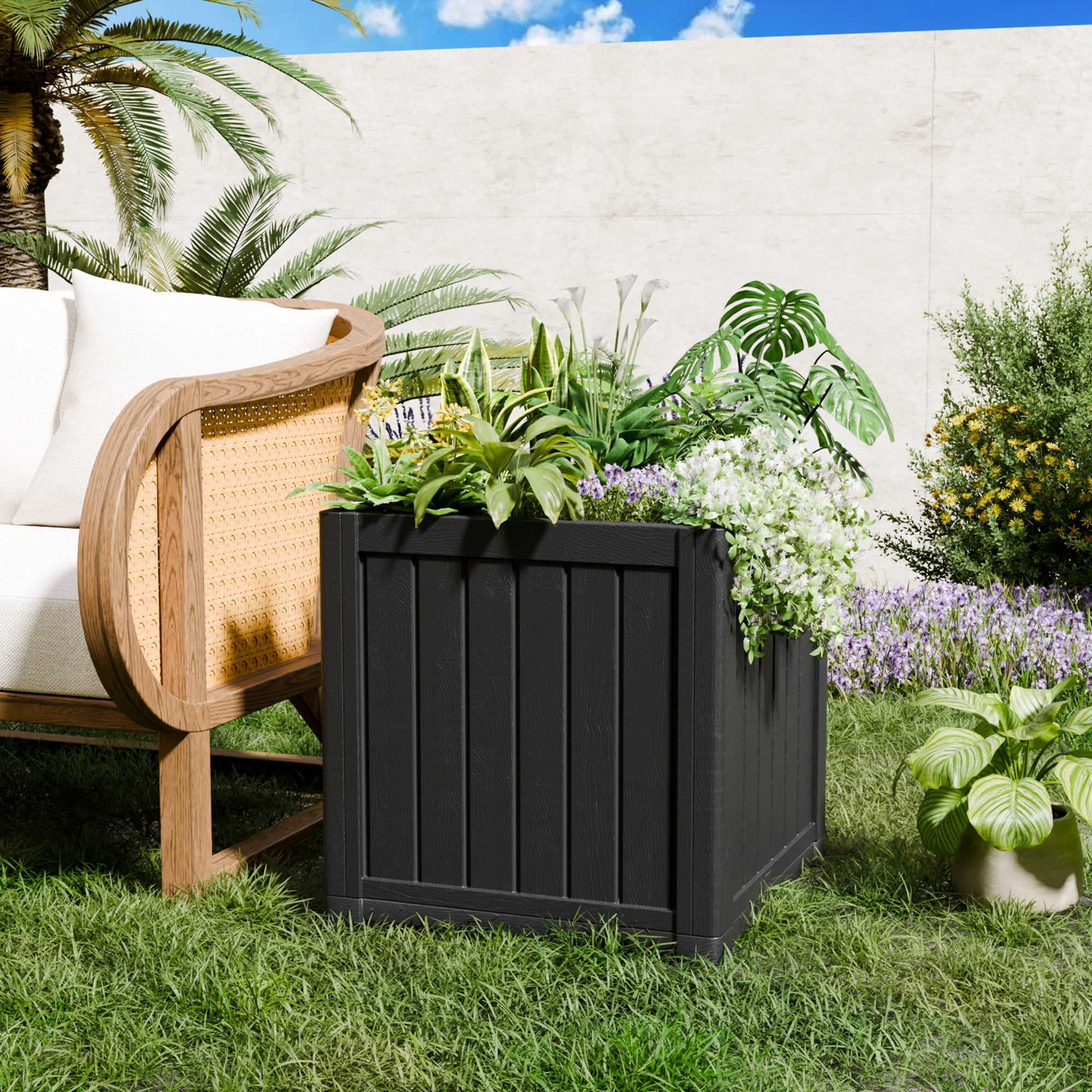 Chiccushion Umbrella Side Table, Patio Umbrella Base with 2.2 inch Hole, Fade & Scratch Resistant Lounger Table for Outdoor, Pool, Picnic, Black