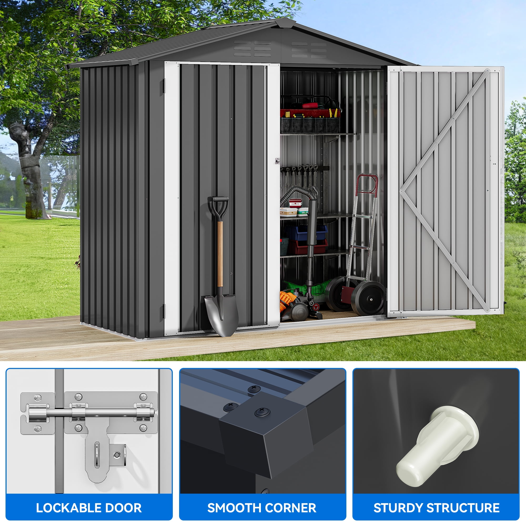 Uforic 6x4ft Metal Outdoor Storage Shed, Heavy Duty Tool Sheds with Secure Doors & Air Vent for Backyard Patio Lawn,Store Bikes,Tools,Lawnmowers,Dark Gray