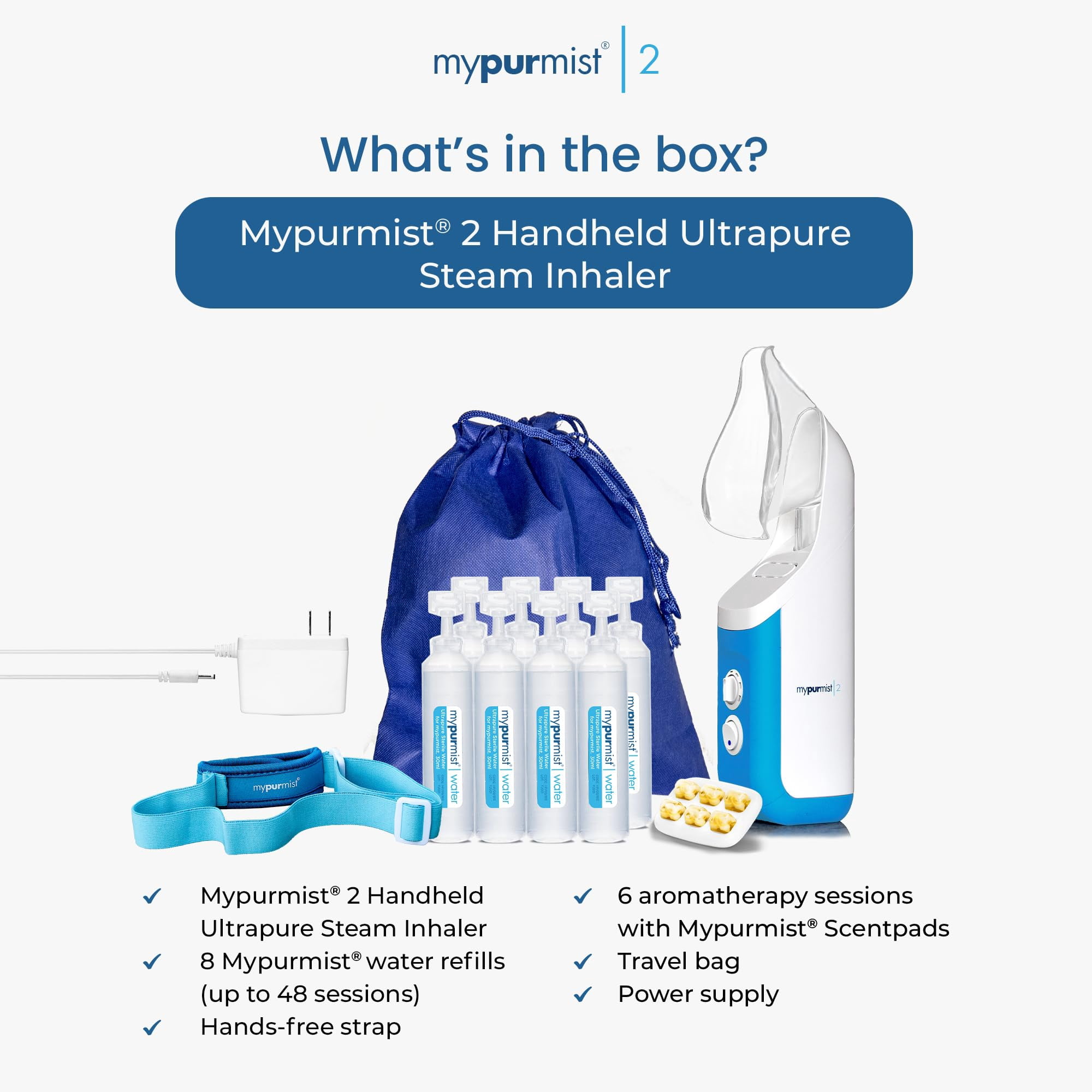 (2 pack) Mypurmist 2 Essential Kit Plus Steam Inhaler + Handsfree Strap (Plug-in)