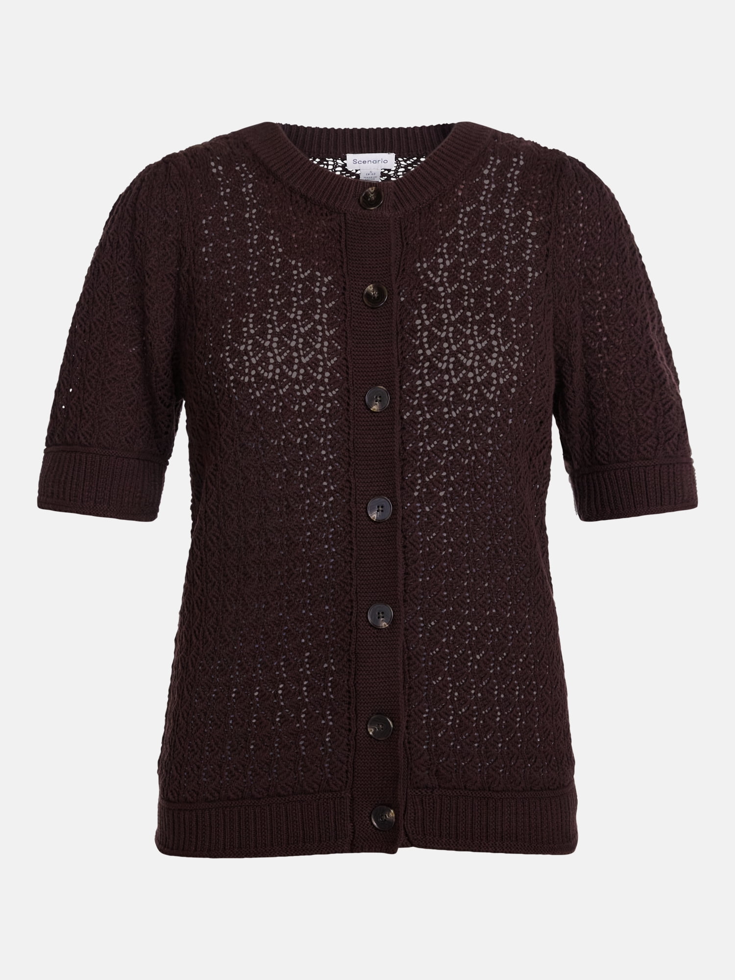 Scenario Women's and Women's Plus Crewneck Cardigan with Short Sleeves, Lightweight, Sizes XS-4X