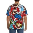 thumbnail image 3 of Lsque Mario print Men's Cuban Collar Short Sleeve Shirt Summer Beachwear Casual Button Down Fashionable Vacation Leisure Shirt-Large, 3 of 7