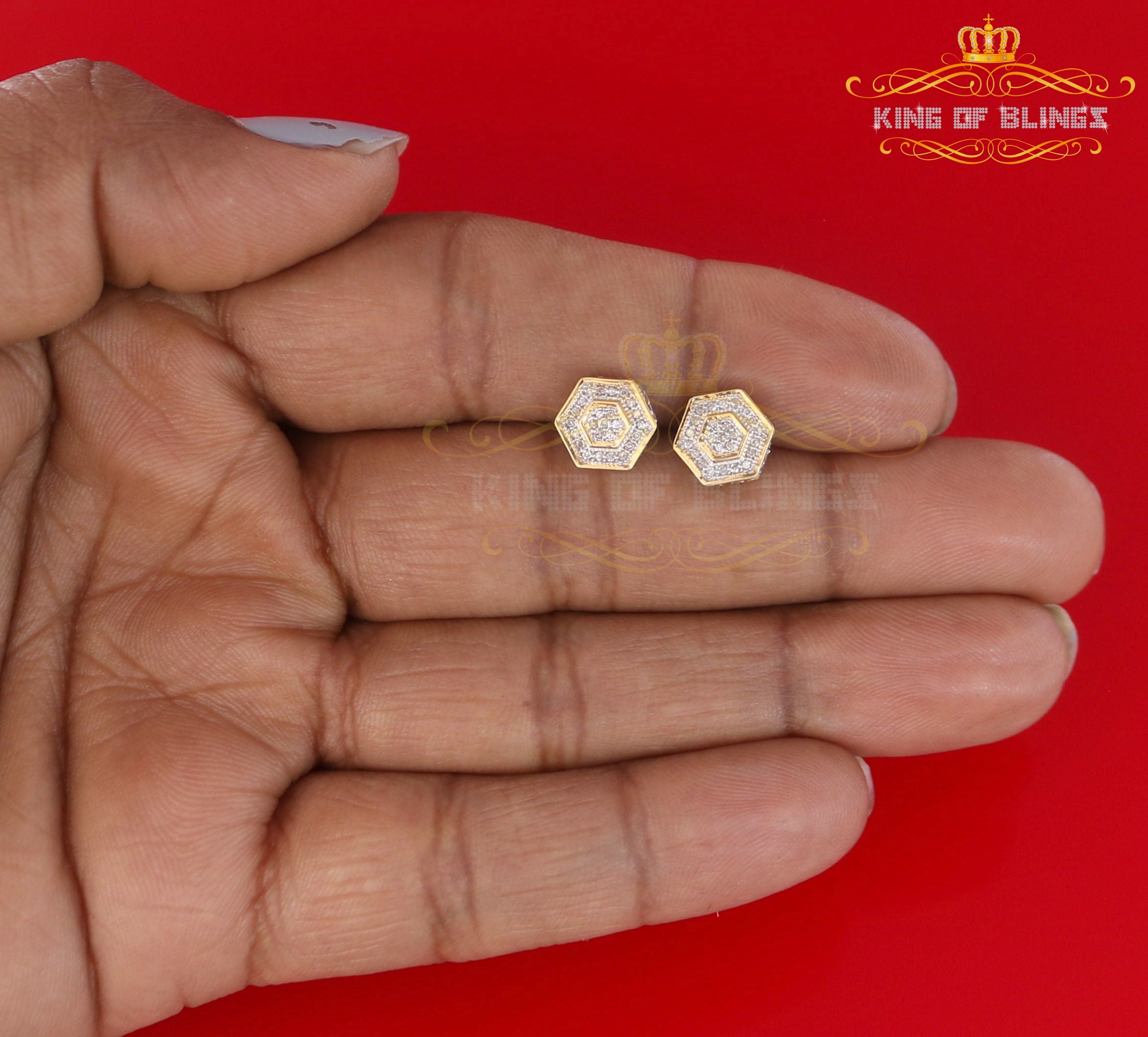 King of Bling's 10K Real Yellow Gold with 0.10CT Real Diamond Men's/Women's stud Hexagon Earring