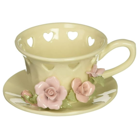 Exlonjet 1011 Fine Porcelain Rose Cup Tea Light Holder, 3-Inch