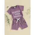 thumbnail image 4 of Musuos Toddler Girl Summer Shorts Set 6M 12M 18M 24M 3Y Short Sleeve Letter Print Crew Neck T-Shirt + Elastic Pocket Shorts 2Pcs Outfits, 4 of 10