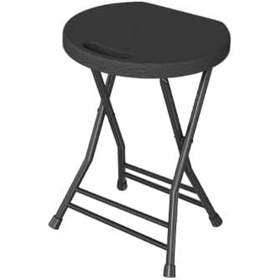 Folding Stool – 18" Backless Portable Bar Stool with Handle, Anti-Slip Feet, 600 lb Capacity, Indoor & Outdoor, Black