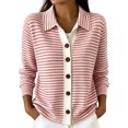 thumbnail image 2 of Cardigan Sweaters for Women Striped Button Down Lapel Collar Long Sleeve Knit Sweater Casual Fall Tops for Women Red M, 2 of 5