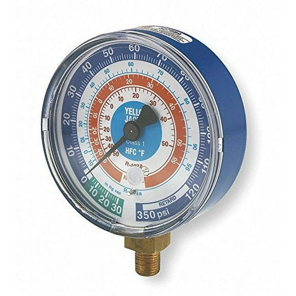 Yellow Jacket Gauge, 3-1/8 in Dia, Low Side, Blue, 350 psi