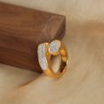 thumbnail image 3 of Anillo de acero de titanio chapado en oro con diseño de doble capa apilada con joyas de estilo lujoso, sencillo y con personalidad, 3 of 6