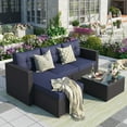 MF Studio 3 Pieces Outdoor Patio Conversation Set Wicker Sectional Sofa
