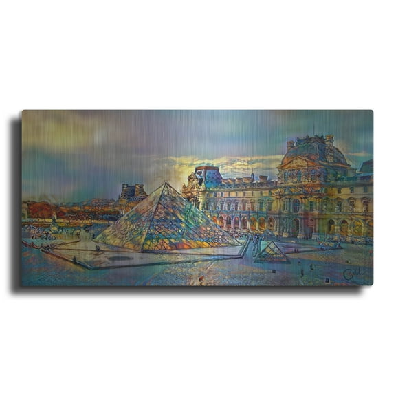 Luxe Metal Art 'Paris France Louvre Museum' by Pedro Gavidia, Metal Wall Art, 48"x24"