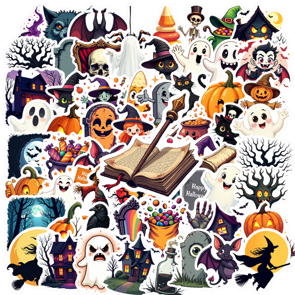 cartoon Halloween Stickers, Waterproof Halloween Sticker for Water Bottle Laptop Phone Cases Planner Skateboard Luggage Helmet Party Favor Decor, Ideal for Adults Teens Teacher Rewards