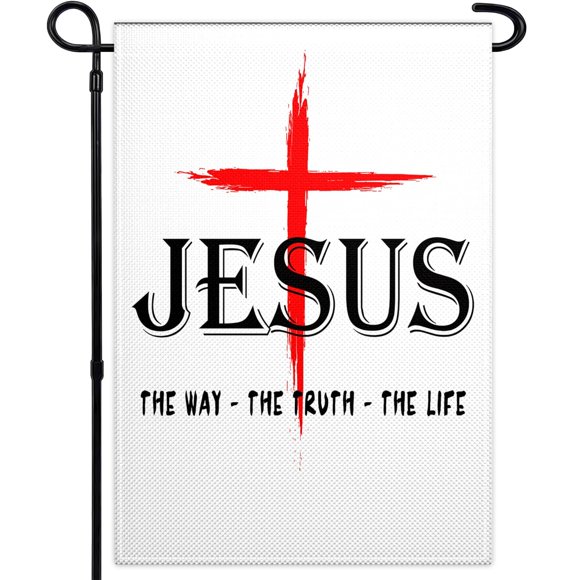 shiyou-Jesus The Way Truth Life Flag 12x18 Inch Double-Sided Christian Garden Flag for Outside Suitable for Outdoor Indoor House Yard Easter Day Decor