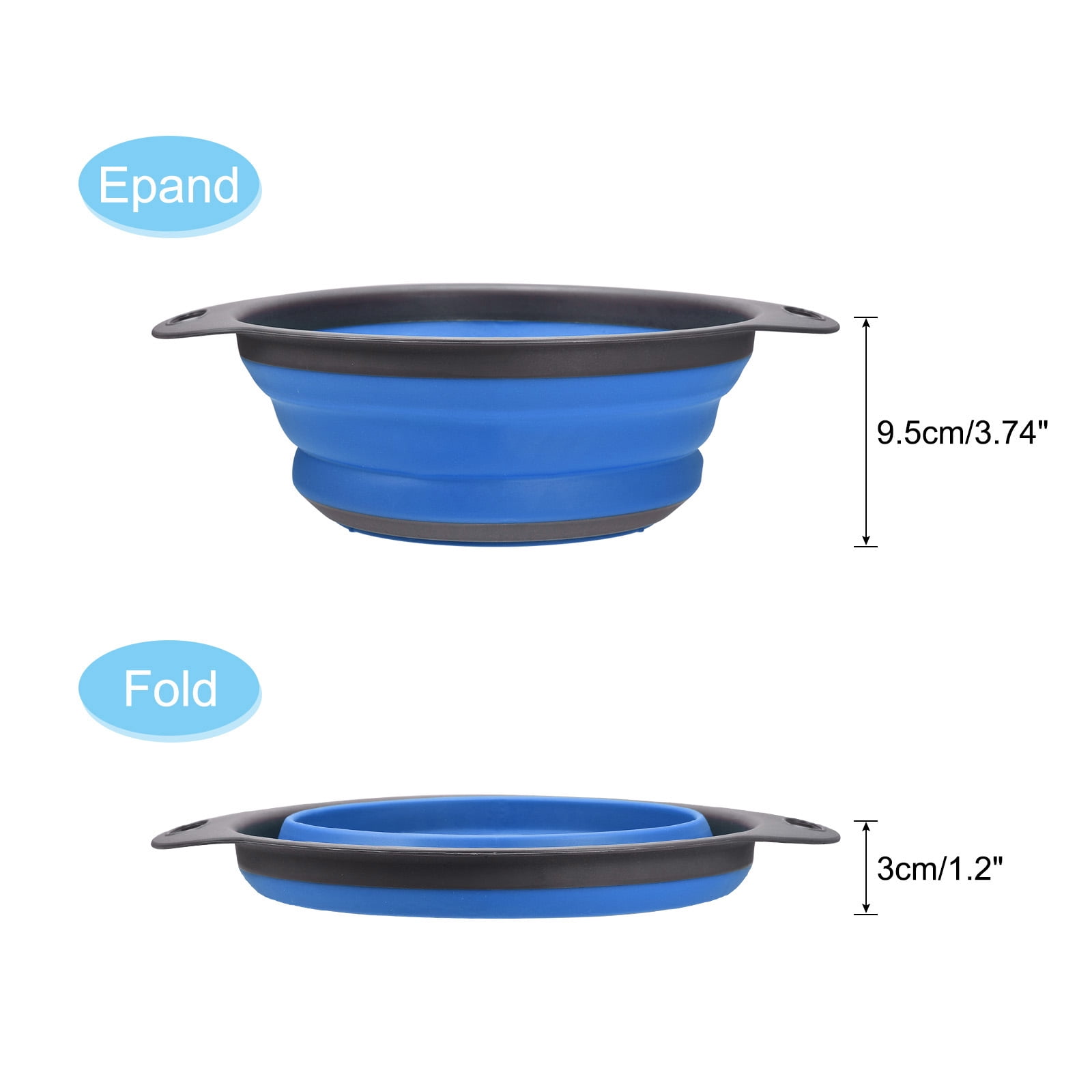 Unique Bargains Collapsible Colander Silicone Round Foldable Strainer Blue Diameter 9.4in
