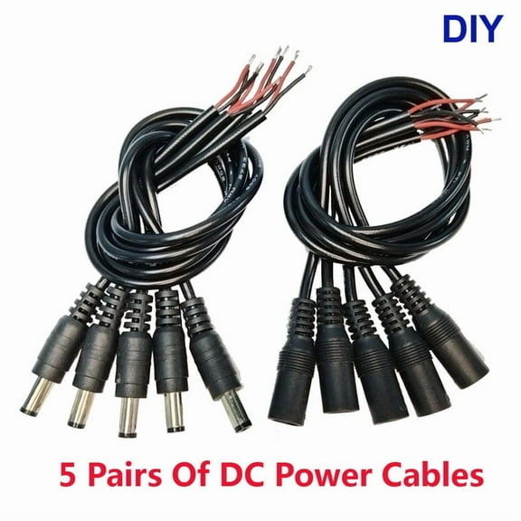 5 Pairs DC 12V Connector 5.5x2.1mm Male and Female DC Power Socket Jack Connector Cable Plug Wire DIY Creative DC Cable JIENUO