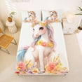 thumbnail image 5 of Erosebridal Cute Unicorn Girls Queen Sheet Sets,Colorful Flowers Cute Blossom Floral Bed Set For Kids 4pcs, 5 of 6