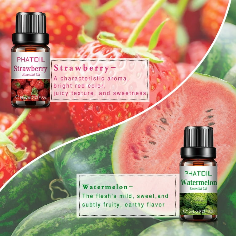 PHATOIL 0.33fl.oz Watermelon Essential Oils for Aromatherapy, Diffuser, Yoga,  Skin Care, DIY Candle and Soap Making - 10ml 