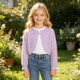 thumbnail image 5 of WQNVRNR Girls Button Cardigan- Lightweight Fashion Cute Fall Long Sleeve Casual Tops Purple Size 4, 5 of 7