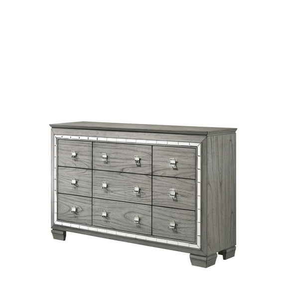 ACME Antares 9-Drawer Rectangular Wooden Dresser in Light Gray Oak