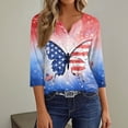 thumbnail image 5 of Women's 250th Anniversary USA Shirt Patriotic American Flag Print V-Neck Button 3/4 Sleeve T-Shirt, 5 of 6