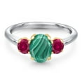 thumbnail image 3 of Gem Stone King 10K Two Tone Gold Green Malachite and Red Created Ruby Engagement Ring for Women | 2.50 Cttw | Oval 8X6MM | Gemstone Birthstone | Size 5, 3 of 6