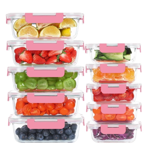 KOMUEE Contenedores de Vidrio para Alimentos 10 Unidades Herméticos en Color Rosa