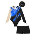 thumbnail image 4 of iiniim Kids Girls Sparkly Rhinestone Mesh Long Sleeve Gymnastics Leotard Skating Jumpsuit with Shorts Hair Band Royal Blue&Black 8, 4 of 7