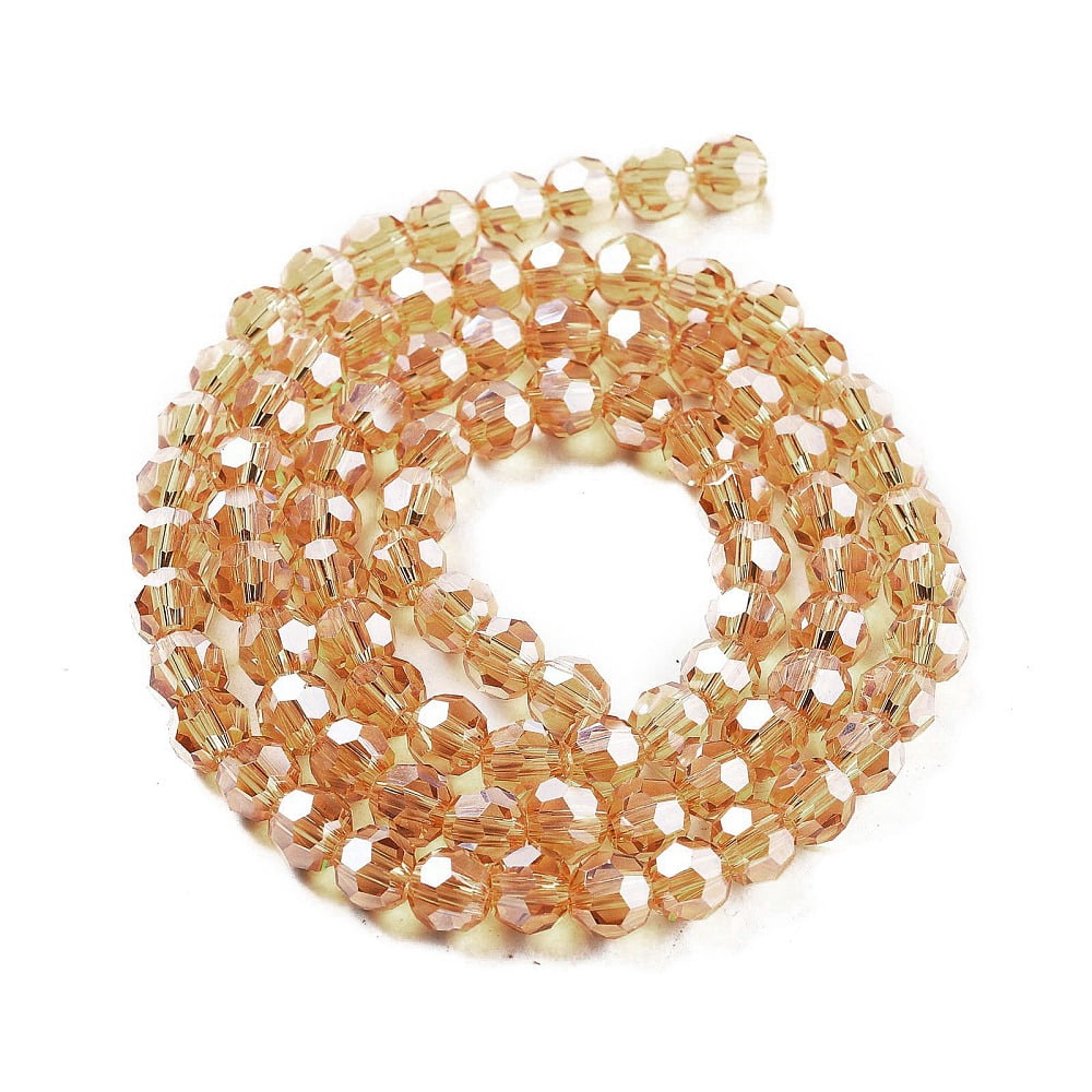 Electroplate Transparent Glass Beads Strands Faceted(32 Facets) Round Pearl Luster Plated Camel 6mm Hole: 1mm 98~100pcs/strand 20.39~20.59 inch(51.8~52.3cm)