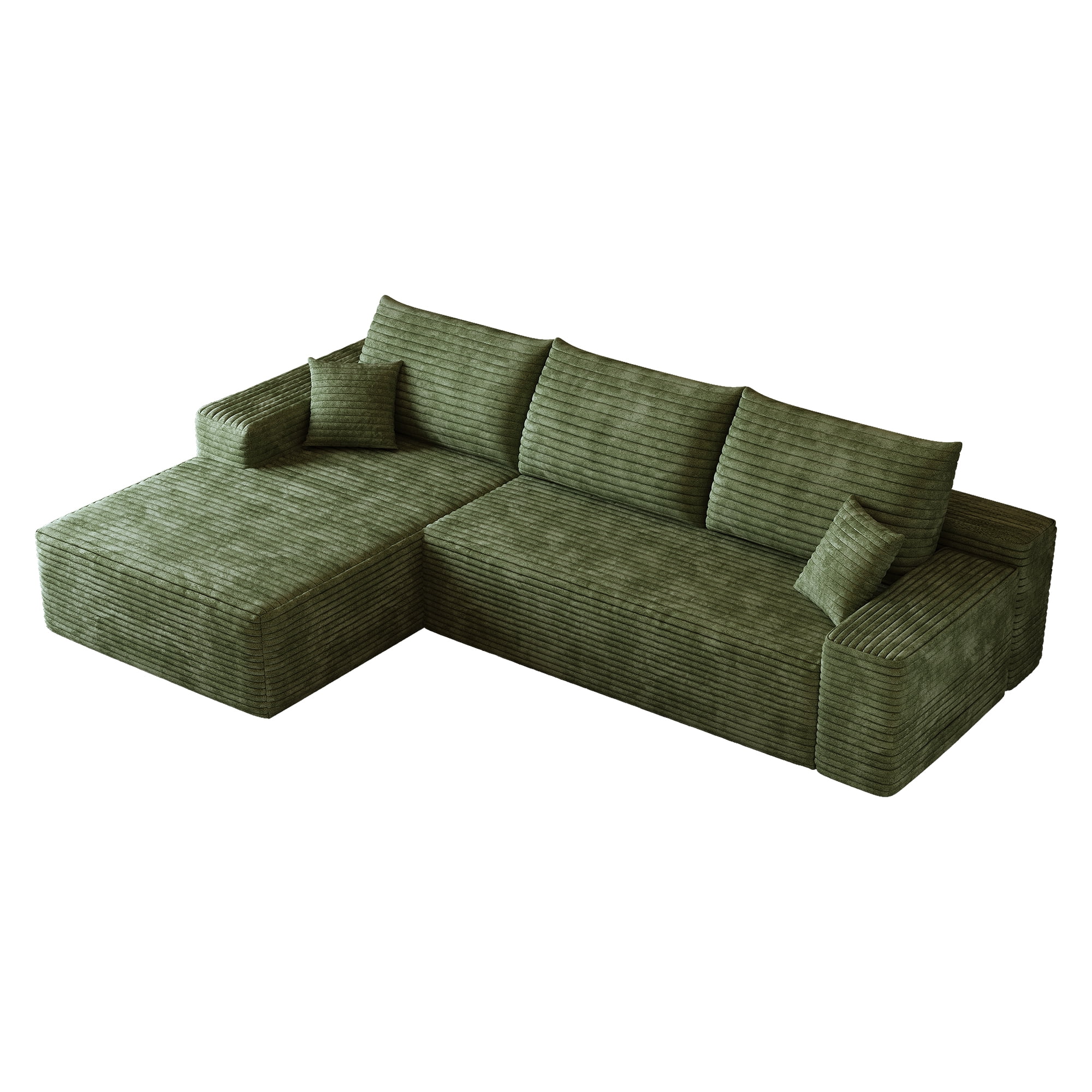 MAYEERTY 107" Cloud Sectional Couch with L-Shape Chaise, Modern Modular Deep Seat Sofa, No Assembly Plush Corduroy Fabric, Green (2 packages)