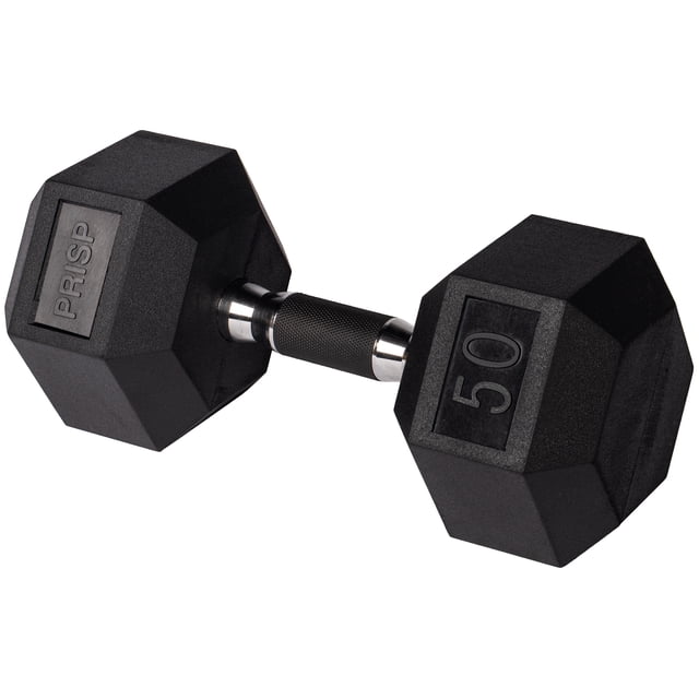PRISP Rubber Encased Hex Dumbbell - Cast Iron Hand Weight for Home Gym, Exercise and Fitness with Rubber Grip; Sold Individually