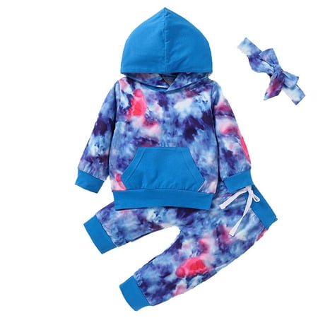 

QIPOPIQ Girls Clothes Clearance Newborn Infant Baby Boys Girls Tie-dye Fashion Keep Warm Hoodie+Pants+Hat Outfit