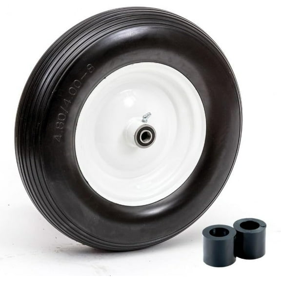 16" Flat Free Wheelbarrow Tire | Replacement Wheel for Wheelbarrow, Trailer, Wagon | Durable Wheel with 4" to 6" Hub | Compatible with 6" Hub with Spacers | 5/8" Bearing | Lapp Wheels