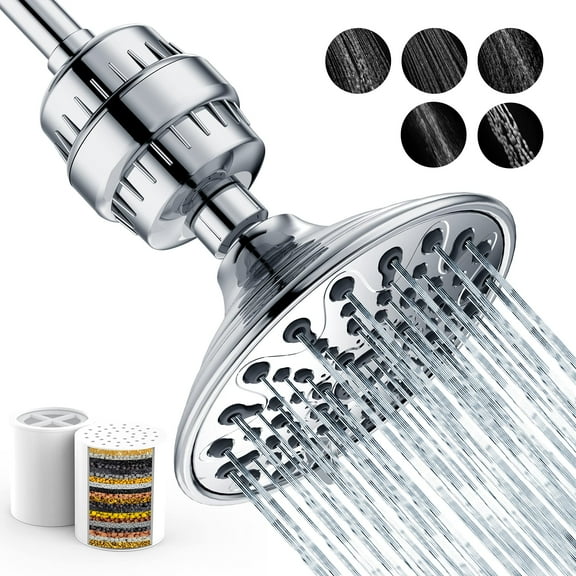 Shower Head With 20 Stage shower Filter -6 Settings Filtered Shower head for hard water,2 PCS Water Softener Filter Cartridge for Remove Chlorine and Harmful Substances