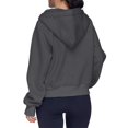 thumbnail image 4 of Tunic Tops Plus Size Women Winter Fall Loose Fit Hooded Long Sleeve Puff One Shoulder 1/4 Zipper Solid Color Pullover Cotton Pullovers Hoodie(Dark Gray,M), 4 of 6