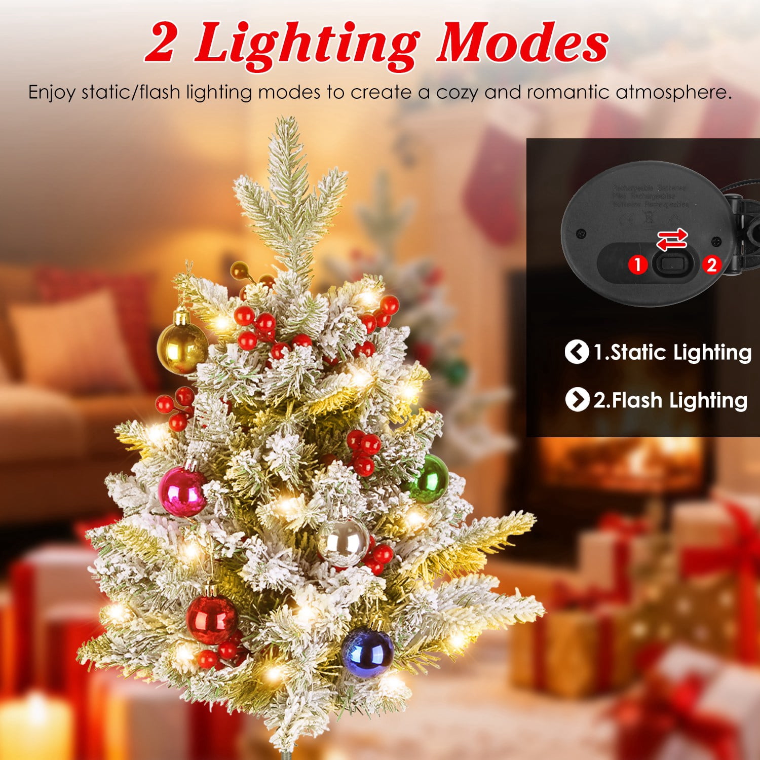 Astoutdoor 2-Piece Solar Lighted Artificial Christmas Tree, 35.43 in, Red Berries, 50 LEDs, 2 Modes, IP44, PVC