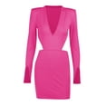 thumbnail image 3 of Yuemengxuan Female Hollow Out Dress, Solid Color Trendy  Deep V-Neck Long Sleeve One-Piece, 3 of 8