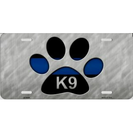 K9 License Plate - Police Thin Blue Line K9 Paw Print Metal License Plate