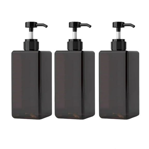 3 Pack 22 oz Amber Square Plastic Pump Dispenser Bottles, Hand Dish Soap Dispenser, Funnel, Body Wash Pump Bottles, Empty Refillable Pump Dispenser for Bathroom, Kitchen Sink