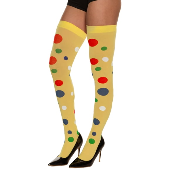 Underwraps Cute Clown Tights Yellow Polka Dot Thigh High Stockings, Thigh High Stockings Halloween One Size