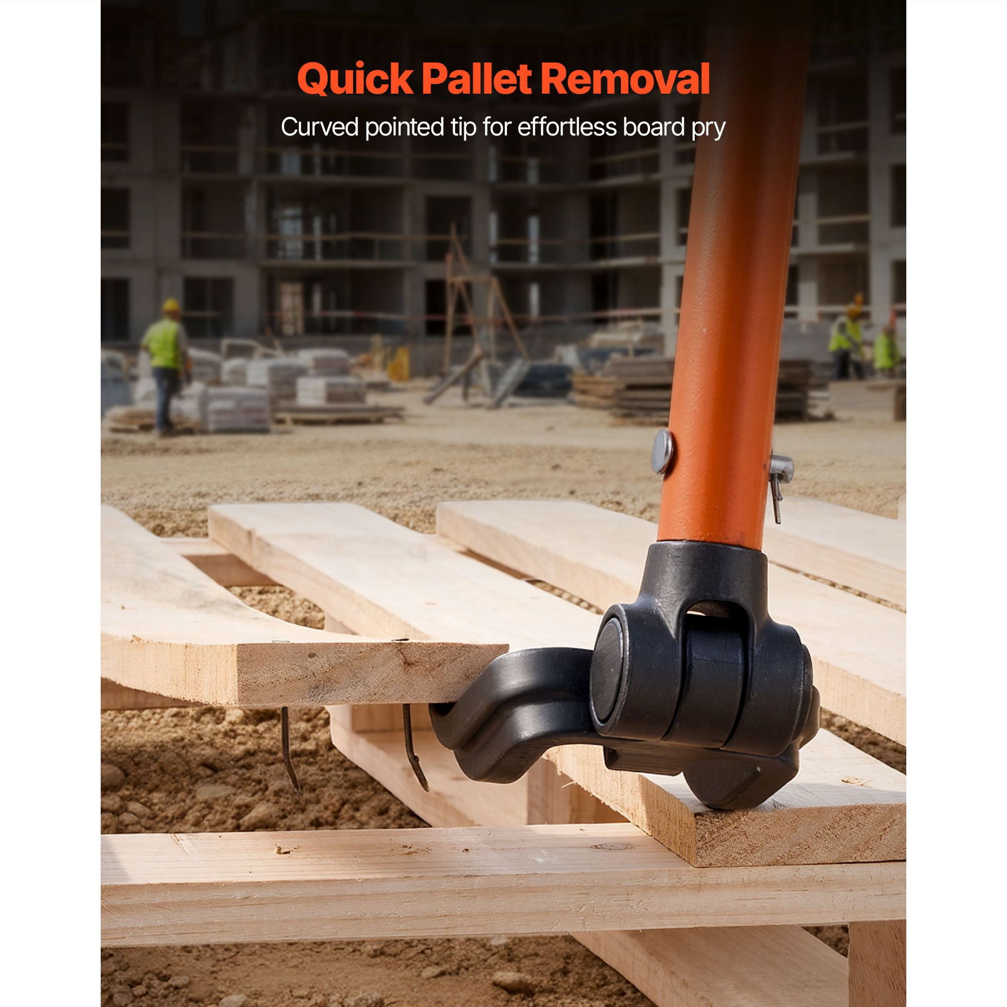 Heavy-Duty Lever Pallet Buster with 2000 lbs Prying Capacity, 50" Length, Heat-Treated Carbon Steel, for Pallet Deck Removal