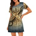 thumbnail image 1 of Fotbe Vintage Compass Bata de Dormir para Mujer con Estampado, Camisón de Algodón de Manga Corta, Ropa de Dormir Casual, 1 of 6