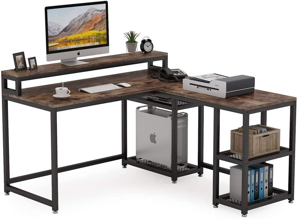 Tribesigns Reversible L Shaped Desk, Writing Desk With Drawers And Shelves