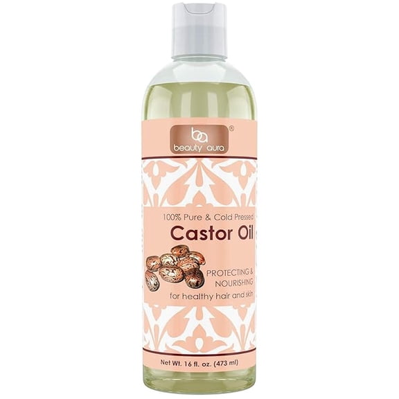 Beauty Aura 100% Pure Castor Oil - Cold Pressed Hexane Free 16oz for Hair & Skin