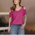 thumbnail image 2 of yardsong Eyelet Top for Women Sexy Clod Sholuder Tops 2025 Summer Hollow Out Eyelet Short Sleeve T Shirts Going Out Blouses Ladies Tunic Hot Pink,L, 2 of 7