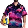 thumbnail image 4 of Starry Sky Flamingo Men's Short Sleeve Shirts, Casual, Printed, Button Down Short, Summer Beach Shirts, Unisex, 4 of 6