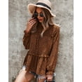 thumbnail image 2 of Ruffle Neck Cheetah Print Bishop Sleeve Loose Blouse for Women, 2 of 3