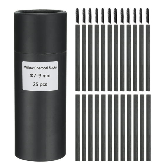 Uxcell Willow Charcoal Sticks, 7-9mm Willow Charcoal Pencils Soft Sketch Vine Art Supplies Set for Drawing Sketching Shading Painting Artists Beginners (Black, Pack of 25)