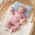 thumbnail image 2 of Mnyotv Baby Girls Bodysuits Letter Print Long Sleeve Rompers with Bow Hairbands Newborn Infants Clothes Size 6-9Months, 2 of 6