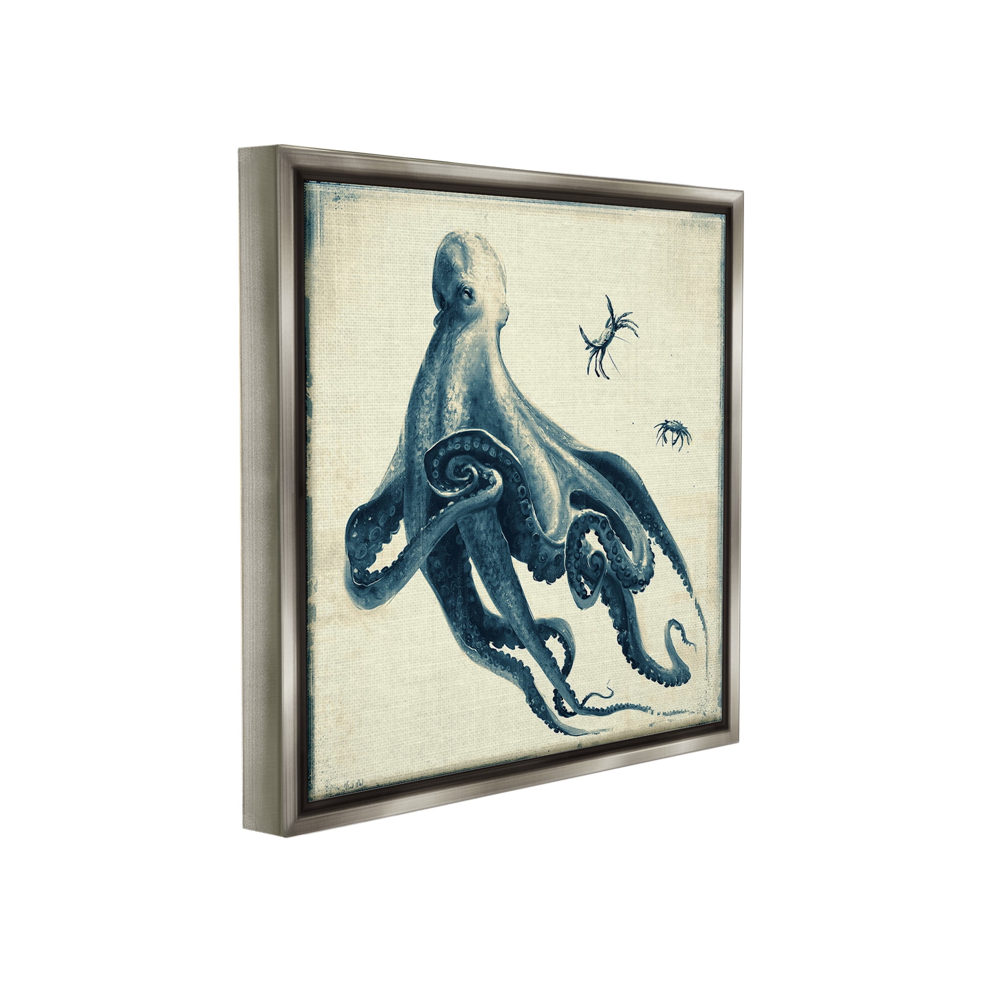 Stupell Industries Octopus & Sea Critters Animals & Insects Painting Gray Floater Framed Canvas Art Print Wall Art, 18 x 18